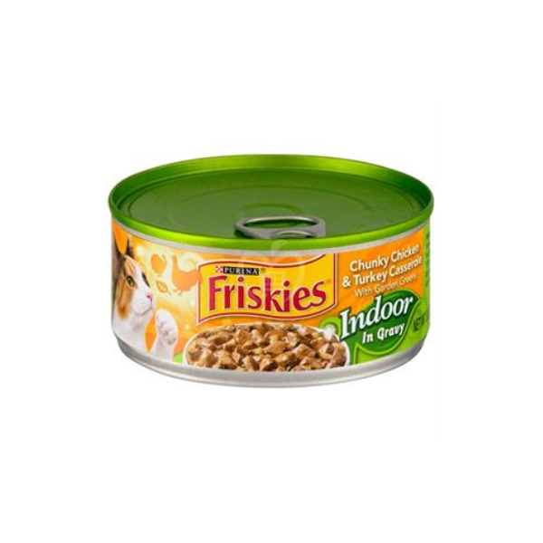 Friskies Indoor Chunky With Chicken & Turkey Casserole With Garden Greens In Gravy Friskies Indoor Chunky With Chicken & Turkey Casserole With Garden Greens In Gravy